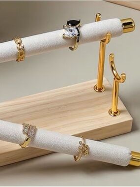 Gold and Cream Double-Tier Jewelry T-Bar Display Stand